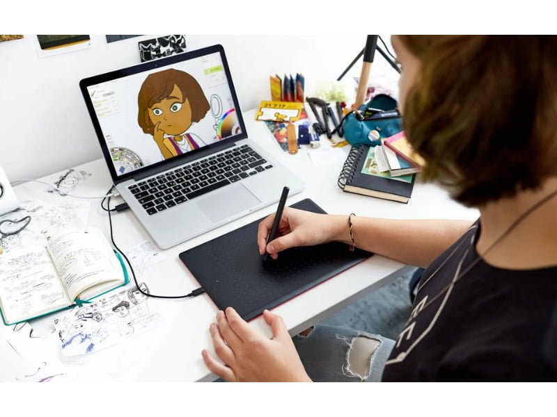 Wacom One by Wacom - Digitalizador - tamaño mediano - diestro y zurdo - 21.6 x 13.5 cm - electromagnético - cableado - USB - negro, rojo – CTL672K1A - Imagen 4